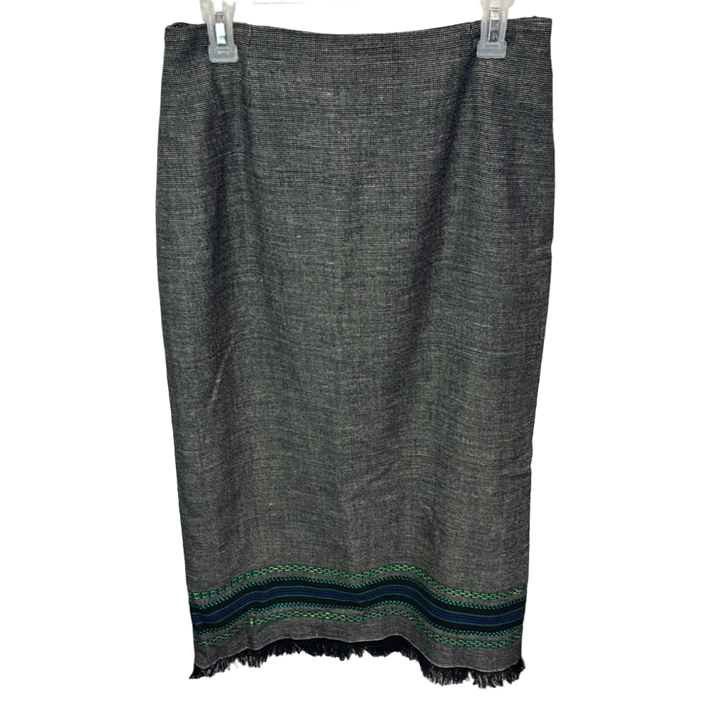 Simply Russell Dark Gray Heather Skirt Green Accents Back Zip Women's 12